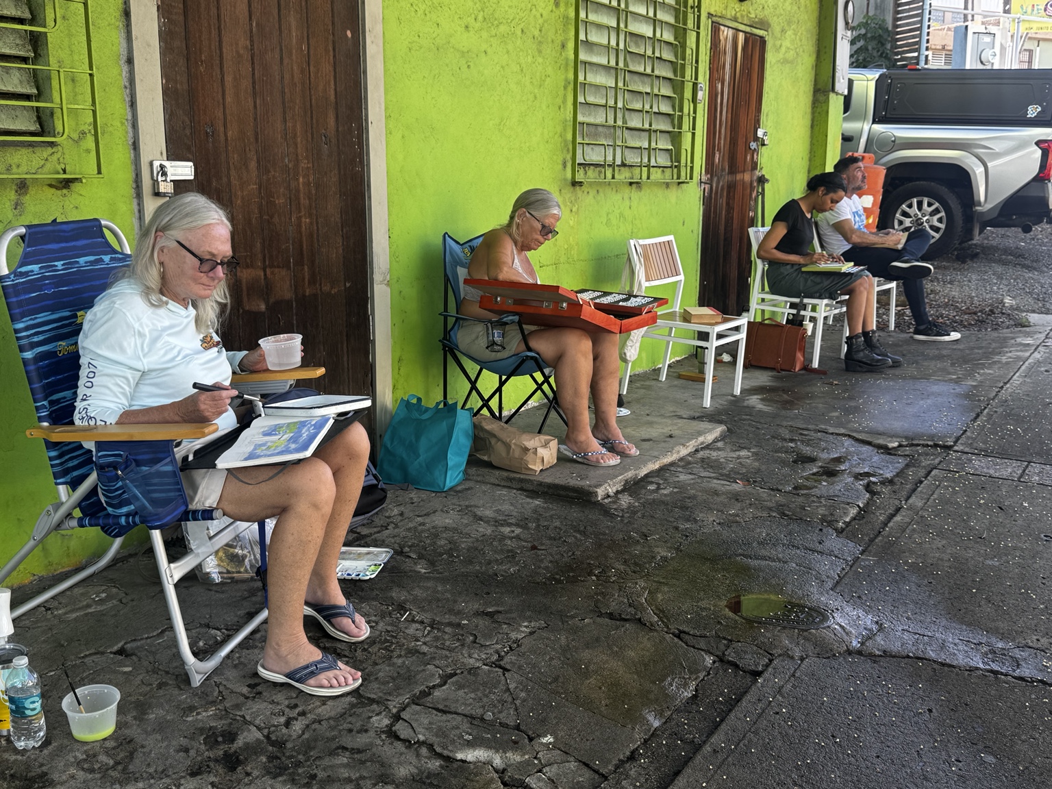 Participants painting outdoors in Isabel II