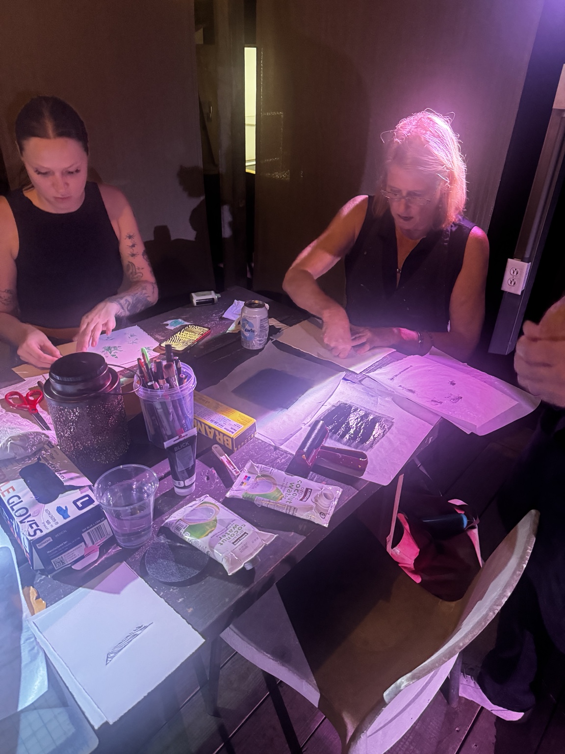 Exploring printmaking processes during John’s workshop